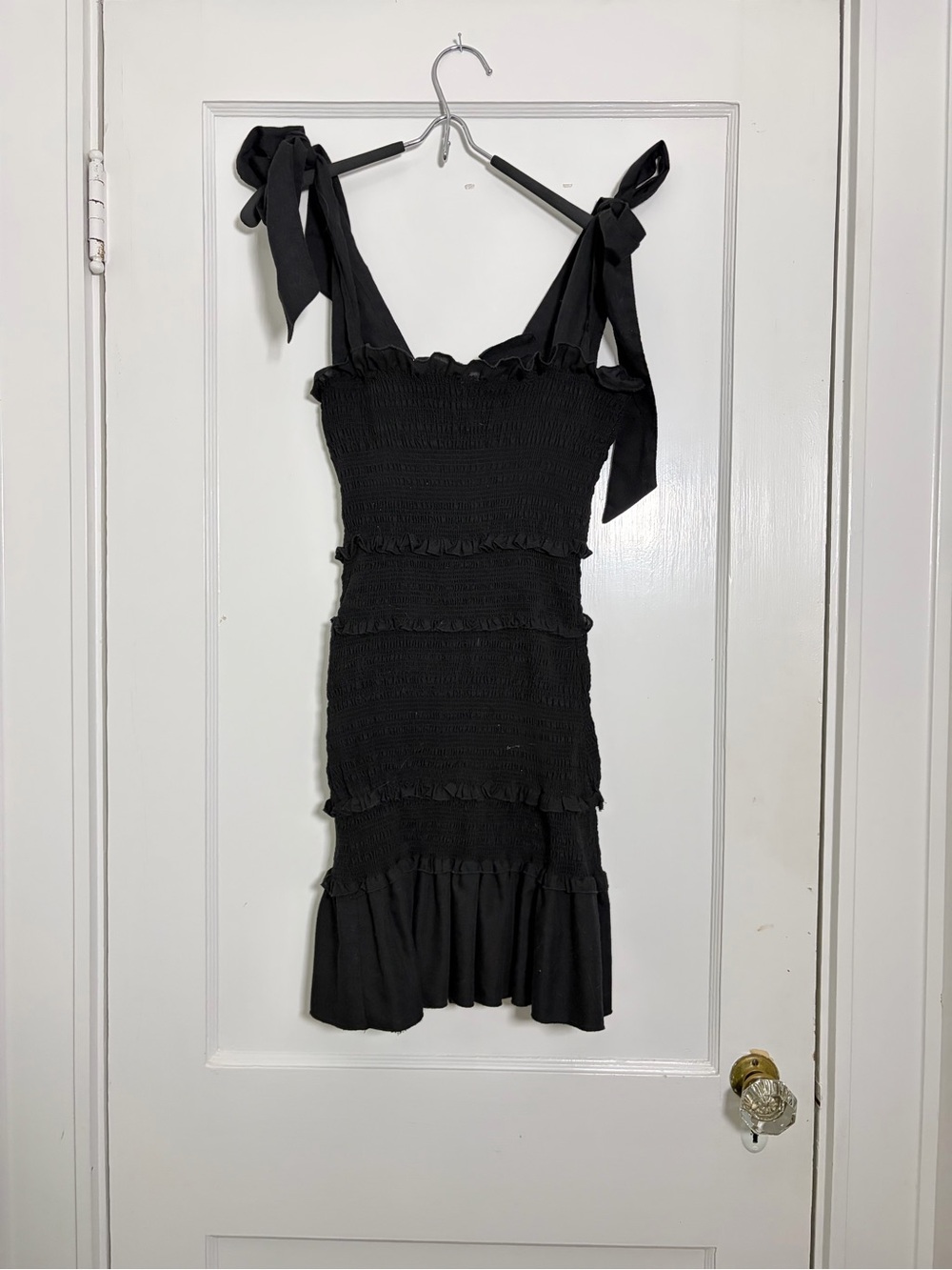 Altar’d State Black Smocked Tie-Shoulder Mini Dress
